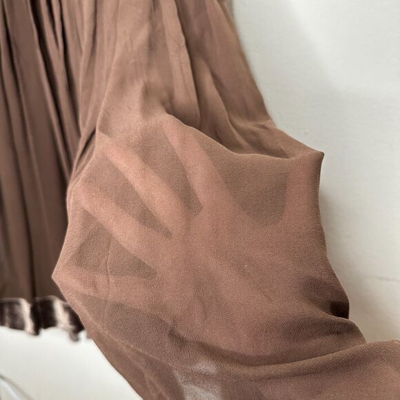 Rebecca Chocolate Flowy Sheer Pleated Round Neck Sleeveless Velvet Hem Dress 2 - Picture 4 of 10